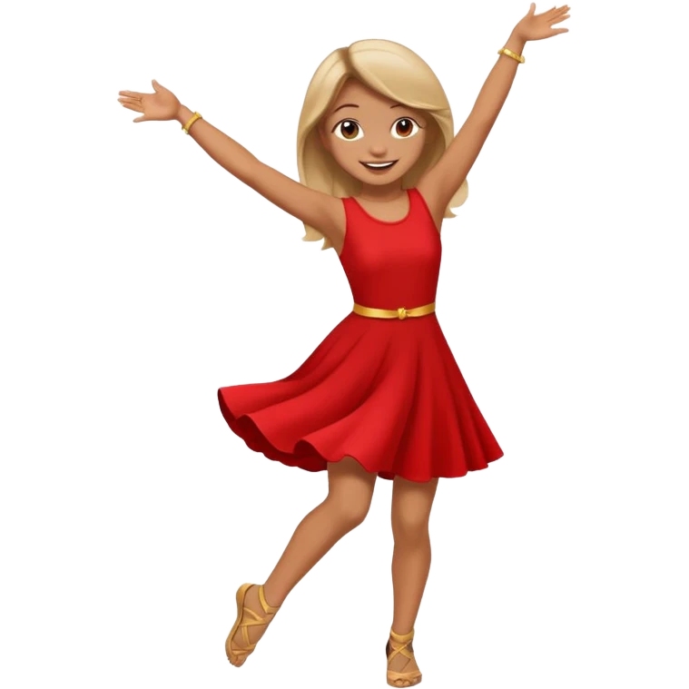 girl dancing with both hands up and one leg bent in emoji