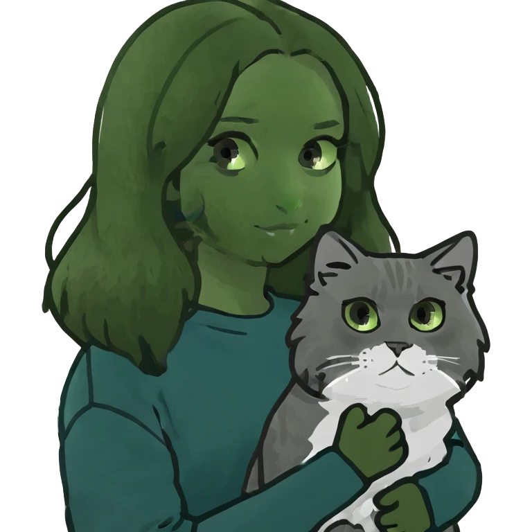 Brunette girl with dark blue sweatshirt holding a fluffy grey Siberian cat emoji