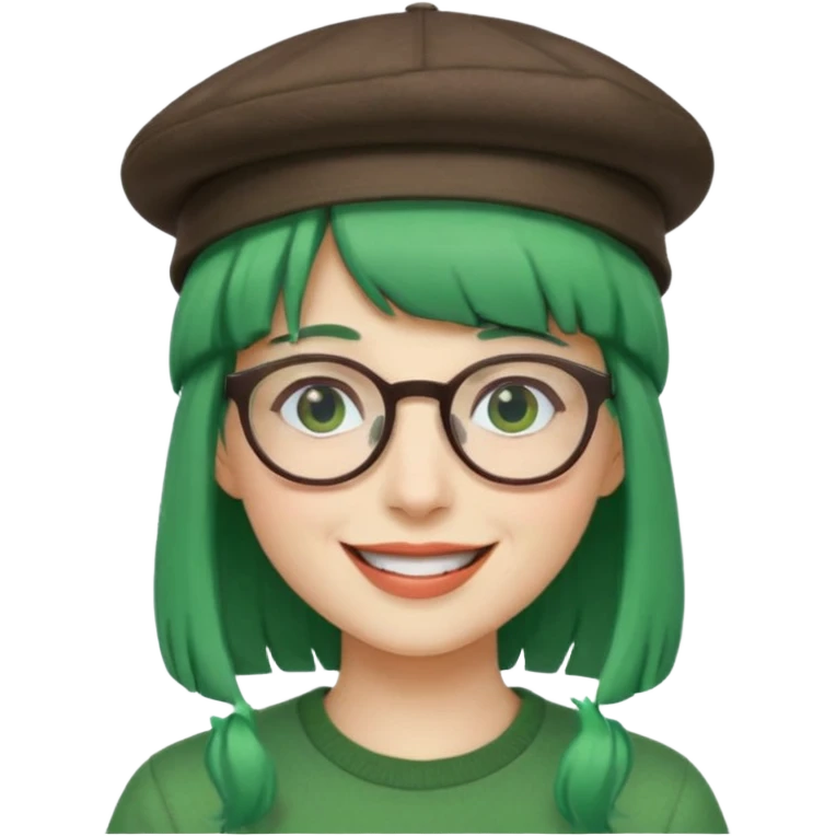 bangs and hat green hair very happy and glassess emoji