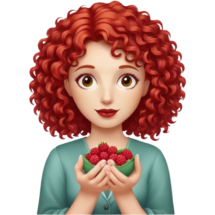 red-haired curly-haired woman holding raspberries in her hands emoji