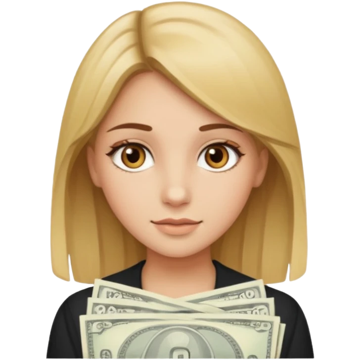 a girl with brown eyes,brown hair,and blonde money pieces emoji