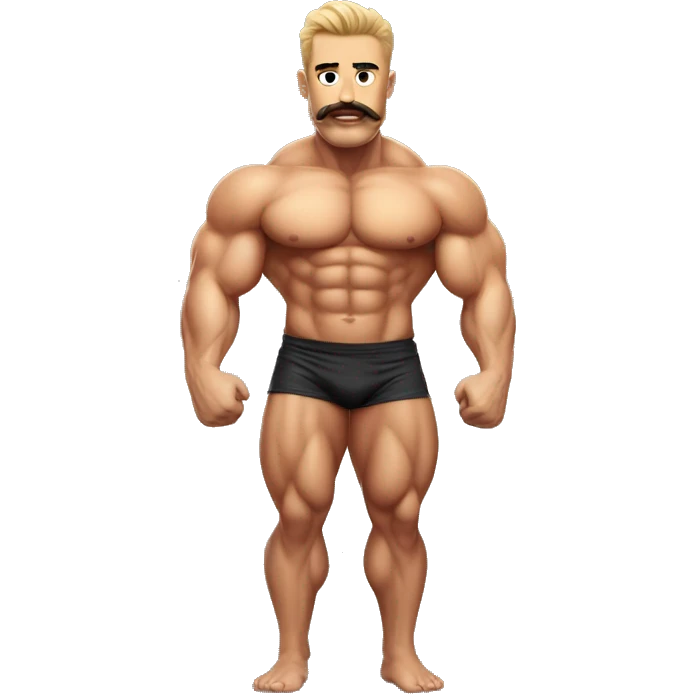 Muscular gay bodybuilder with mustache bikini realistic emoji