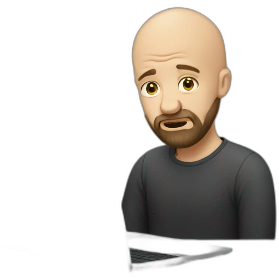 Crying Bald man with beard next to laptop emoji