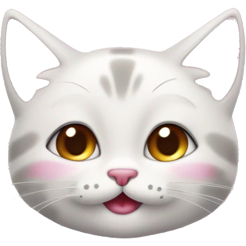 Crée un emoji représentant un adorable chaton souriant avec de grands yeux brillants et des joues roses. Le chaton doit avoir des oreilles pointues et une petite langue qui sort de sa bouche, donnant une impression de joie et de malice emoji