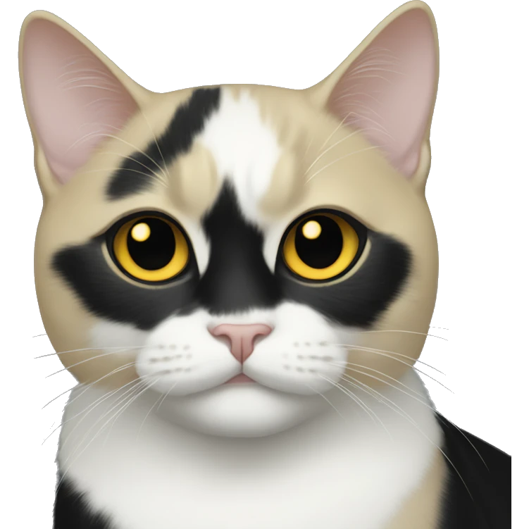 Tuxedo cat with all black face and gold eyes emoji