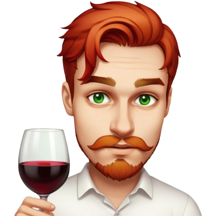 male, wearing white shirt, beard and eyebrows brown, wine-color hair emoji