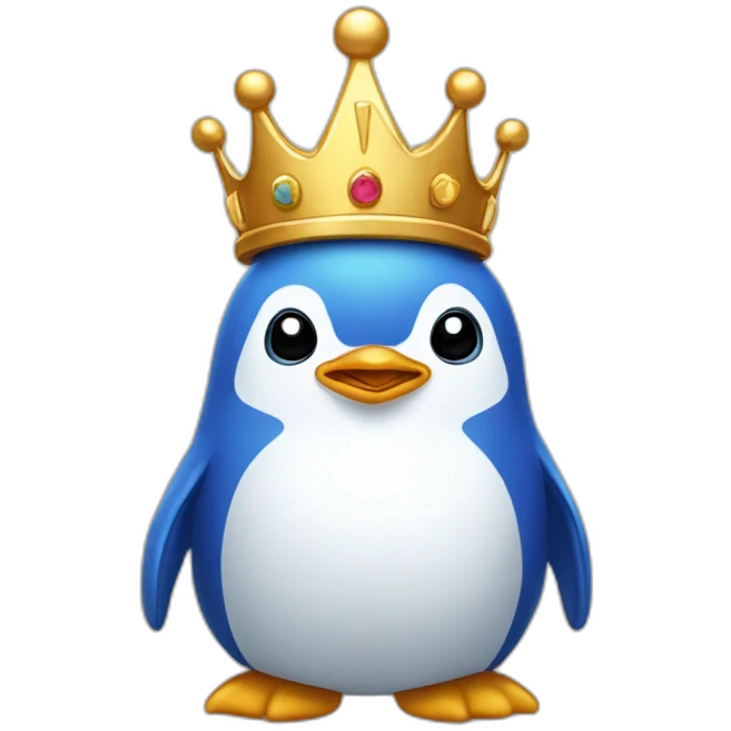 kawaï blue pudgy penguin wearing a golden crown emoji
