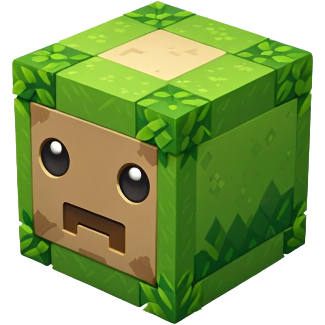 Minecraft grass block, isometric, simple face, emoji style emoji