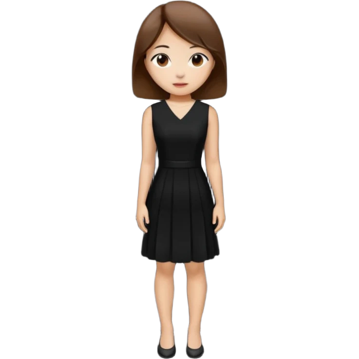asian young woman brown-haired in black daily dress  emoji