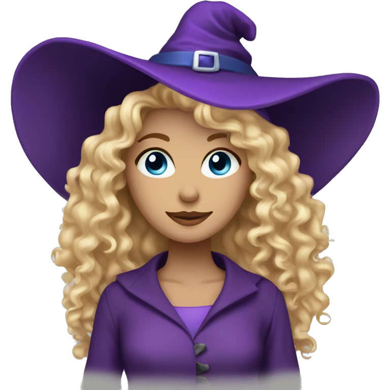blonde curly hair blue eyes woman with purple witch hat  emoji