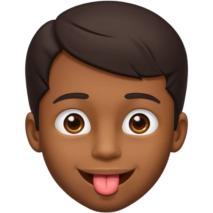 A brown skin guy with dark hair that is his covering forehead, his head is tilted back a bit and his tongue is out emoji