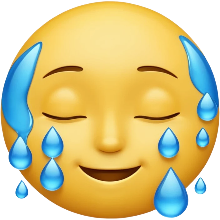 Yellow round emoji with closed eyes and a gentle smile—two wide, bright blue tears flow from under each eye. Glossy, 3D emoji style. emoji
