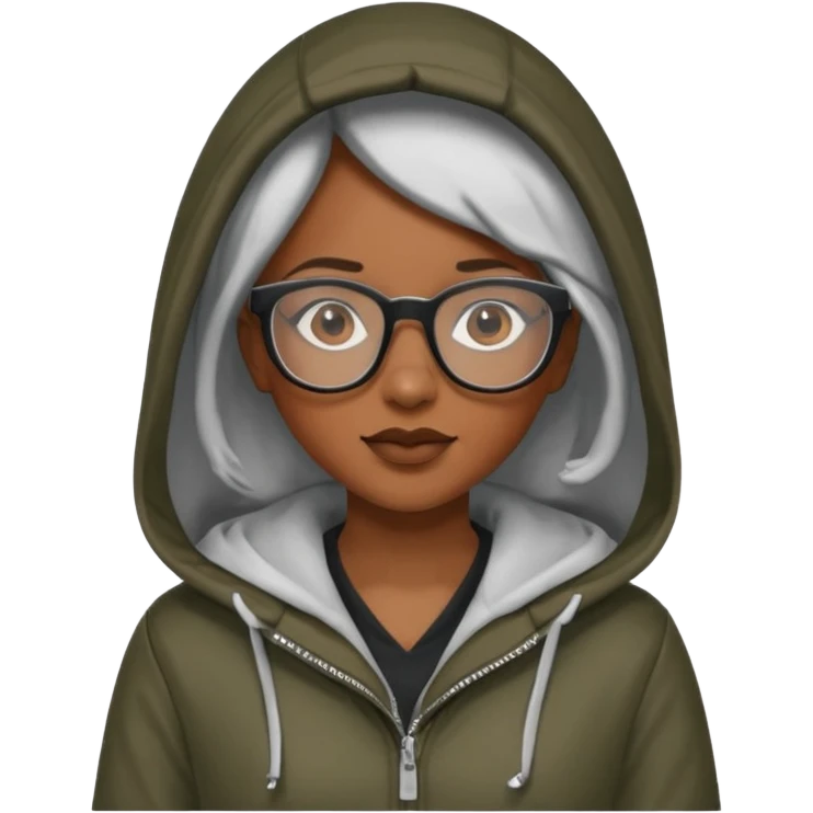 black woman in hooded jackets and glasses emoji