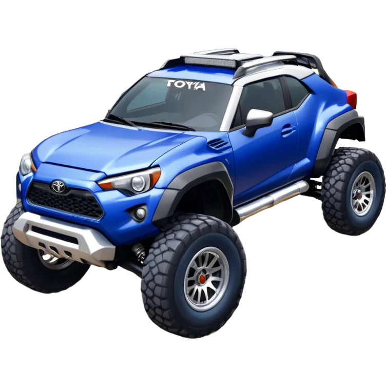 Rally race car Widened roof Long wheelbase widened pearly midnight satin dark blue 2nd generation 2025 Toyota GR86 off-road racer chrome nerf bars,side steps mounted under-door-sill climbing rock sliders, and silver satin wheels  emoji