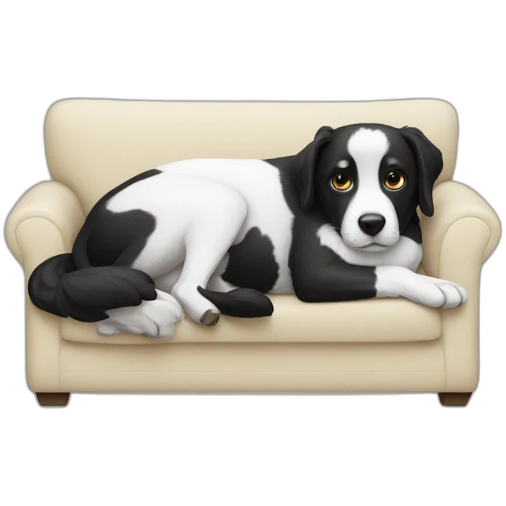 black white dog lays on sofa emoji