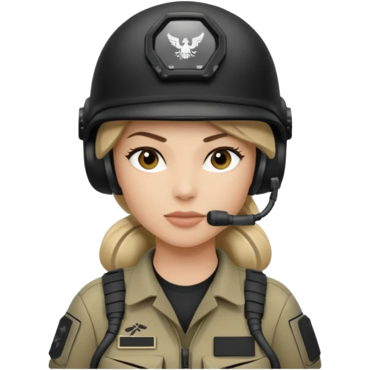female special operations communications operator with combat gear in black and white emoji