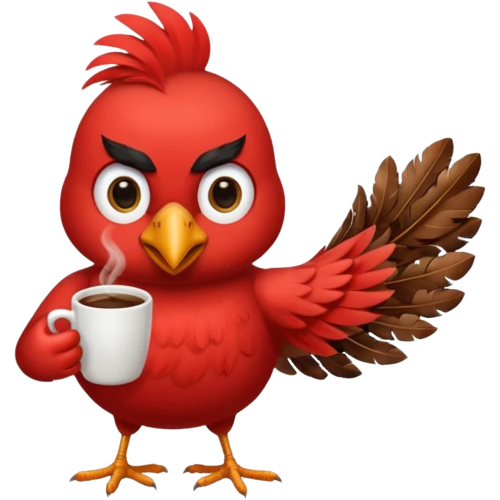 Red bird holding a coffee mug by the handle emoji
