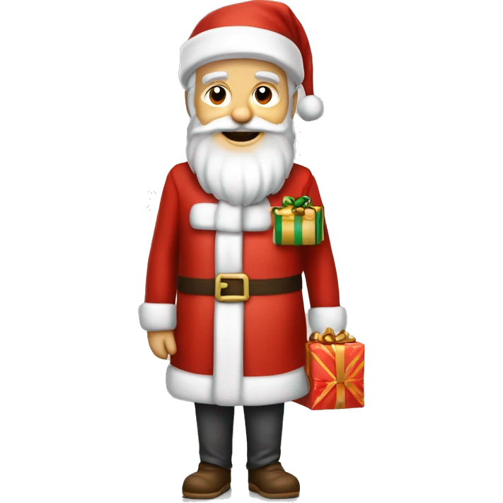 père Noël avec cadeau est costume rouge et barbe blanche emoji