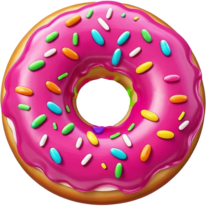 vibrant donut with glossy pink icing and multicolored sprinkles, cheerful emoji look emoji