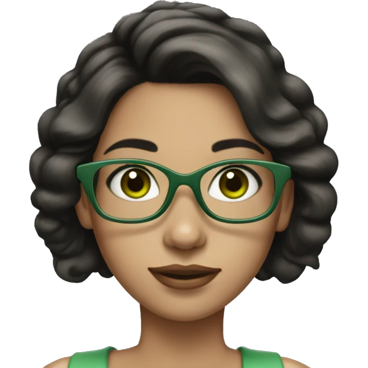 Girl with fair skin, short straight dark hair, big green square eyeglasses, pearl earrings emoji