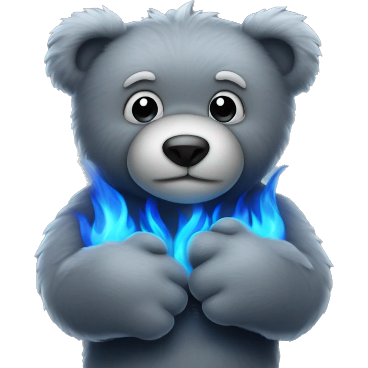 realistic-Daring-grey-teddy-bear-hugging-blue-flame emoji