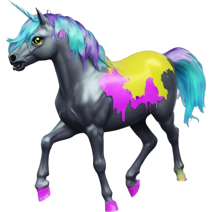 .Zombie_ Vaporwave black holographic oilslick zombie unicorn yellow caution tape graffiti Pegasus  emoji