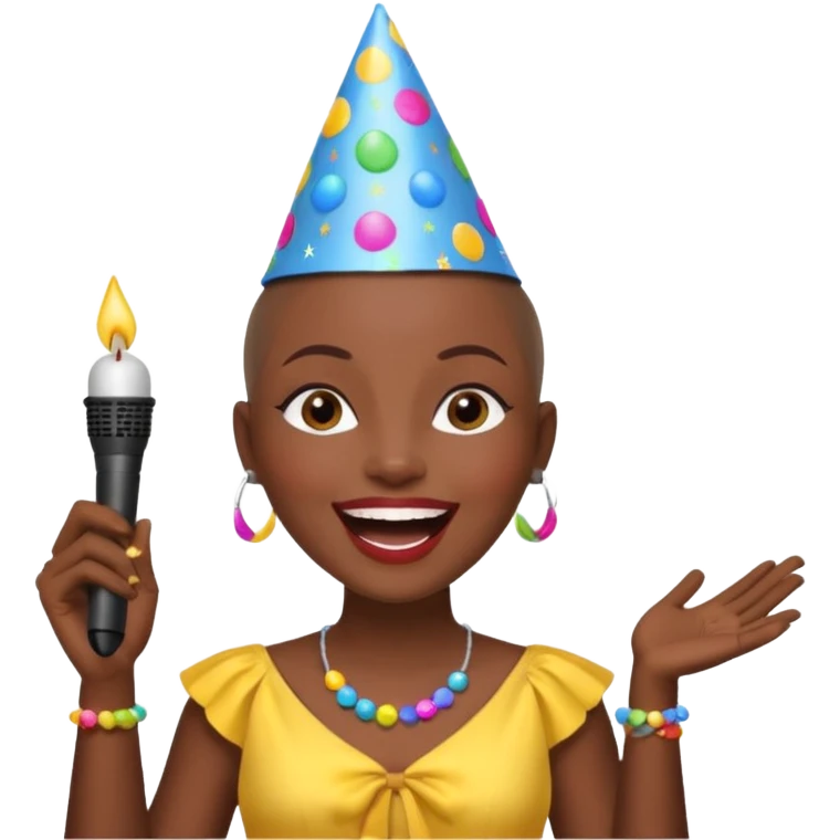 Classic mustang dark women with shaved head sing happy birthday emoji
