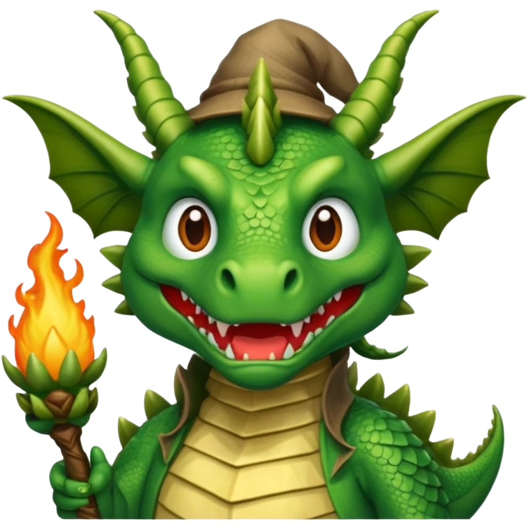 ein Drache mit einem Zauberstab in der Hand  und einem Hud  auf dem kopf und ein schnurbard auf dem gesicht emoji