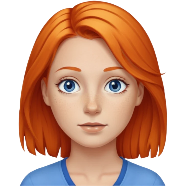 27 year old white woman, orange hair, blue eyes emoji