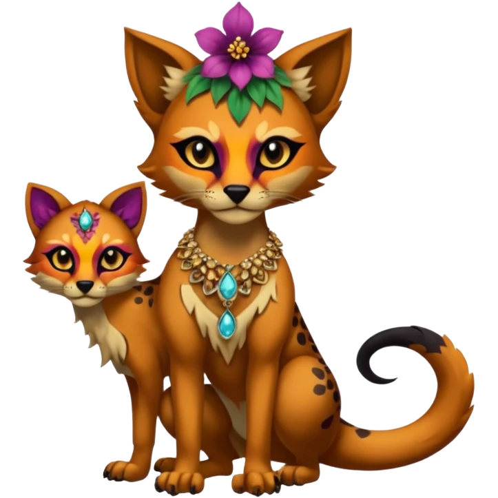 Multicolored gloomy dark edgy spooky hot warm badass realistic floral exotic Falvie-Fionbri-animal, full body, wearing jewelries emoji
