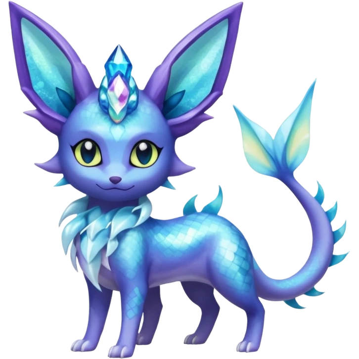 Shiny Iridescent Nebulae Espeon-Lumineon-Vaporeon-Amaura-Glaceon-Dragonair-Fakémon-hybrid-creature (full body)  emoji