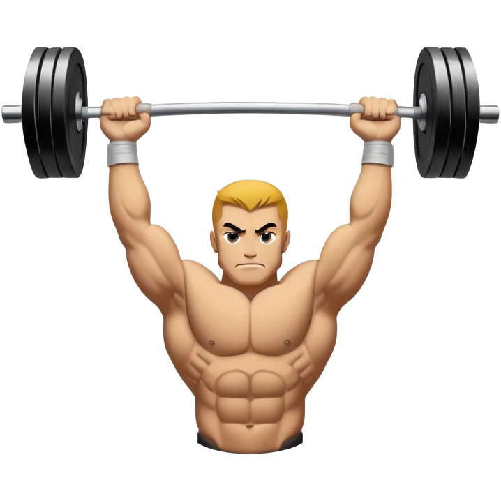 Powerlifting emblem featuring a stylized barbell with heavy weights on each side, flanked by muscular arms gripping the bar. The design is bold and dynamic, symbolizing strength and determination. The background is minimal, focusing on the emblem itself, with a sleek and professional look.  emoji
