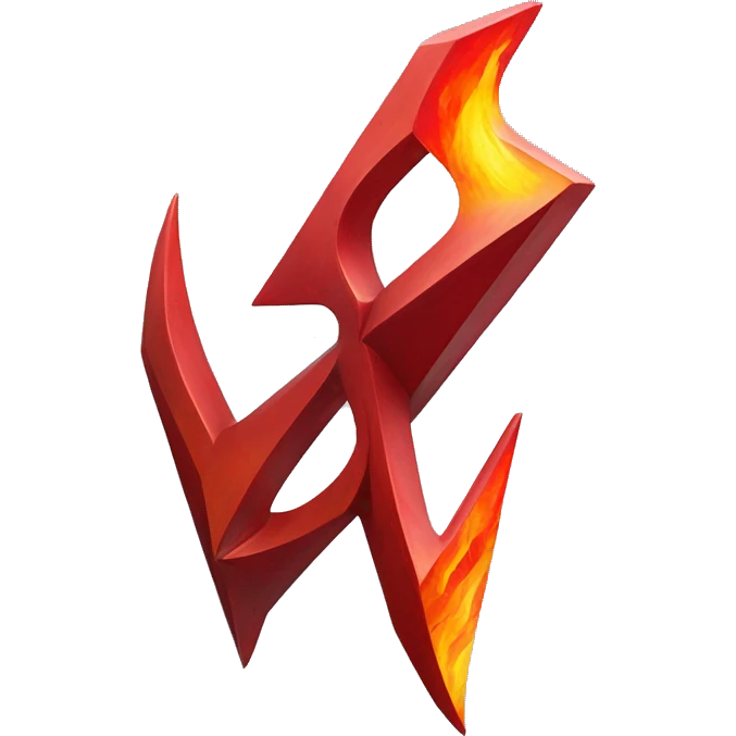sculpture symbolizing Sagittarius with a geometric, faceted design. The symbol is standing upright with angular and disney features. The vibrant red flame colors highlights the sharp edges and planes. emoji