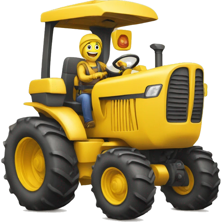 happy person driving giant tractor yellow emoji