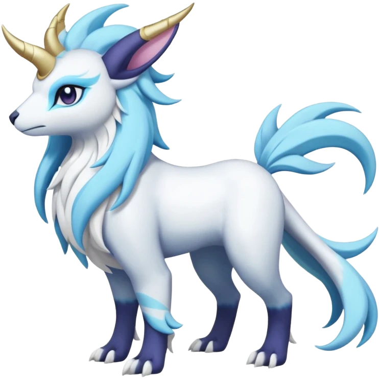 Shiny Glossy Pastel Light Divine Goated Beautiful Floral Snowy Pretty Absol-Amaura-Suicune-Cobalion-fusion, full body emoji