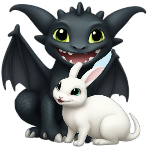 Toothless the dragon holding a white bunny emoji