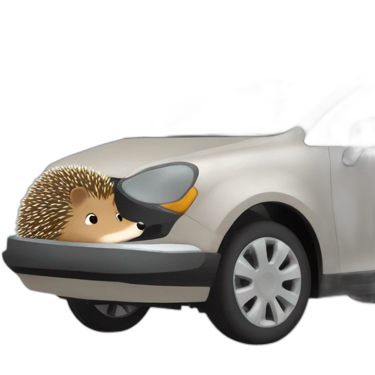 A hedgehog driving in a car knocks down a grandmother emoji