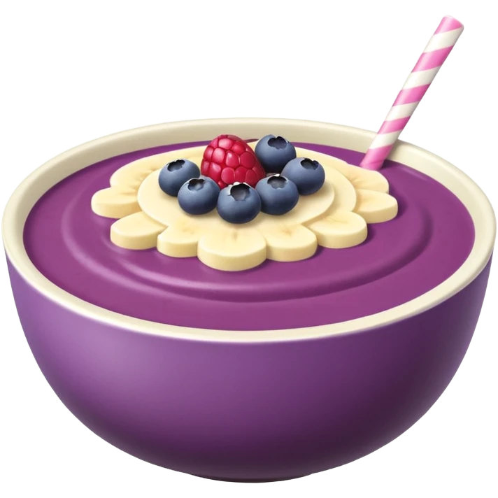White ceramic bowl with açai smoothie, berries on top, pastel tones emoji