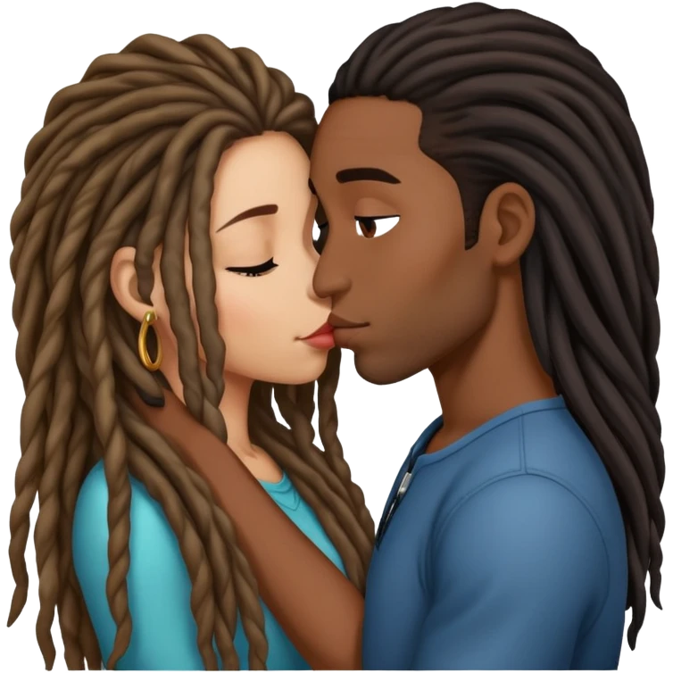 Latina Woman with long hair kissing a young black guy with dreads no beard emoji