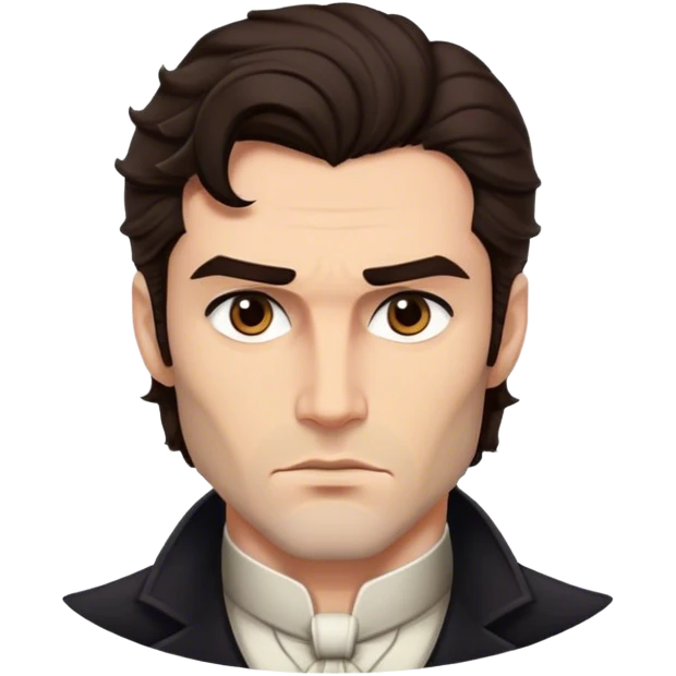 lord with tall, strong build, chiseled jawlinge, dark brown wavy hair, well-groomed sideburns, deep brown eyes, serious expression emoji