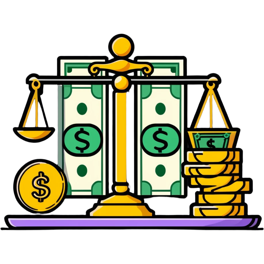 gold scale with cash on one side and beauty products on the other emoji