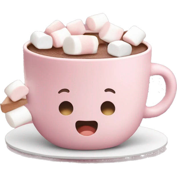 Light Pink mug of hot chocolate with marshmallows  emoji