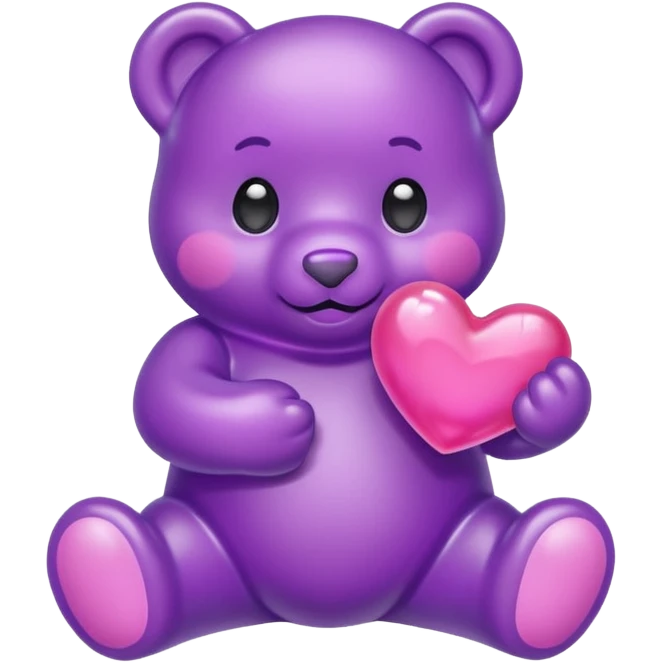 Gummy beart morado agarrando un corazón rosa cute emoji
