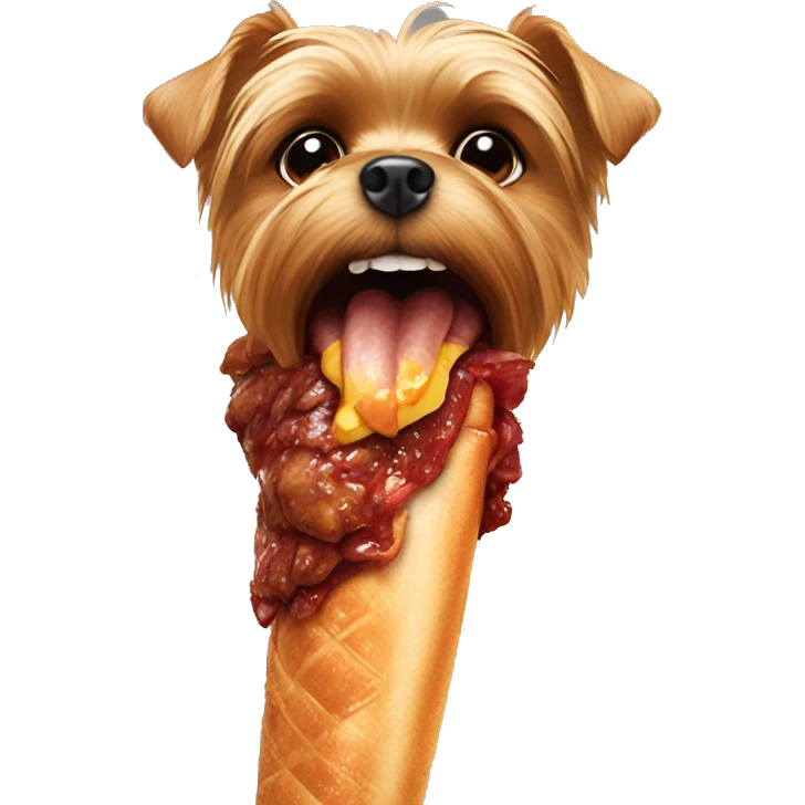 Evil Yorkie eating a giant chicken leg emoji