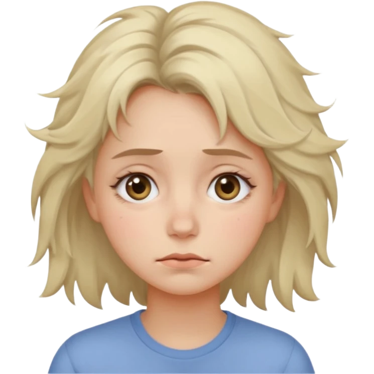 tired woman with dark circles under eyes, slightly messy hair, neutral face, pastel minimal emoji style, soft light, without frame, transparent background
 emoji