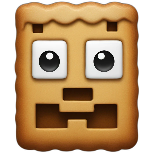 a minecraft gingerbread man head with white small eyes emoji