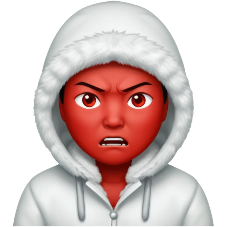 asian, eskimo glass, white coat, angry, red face emoji