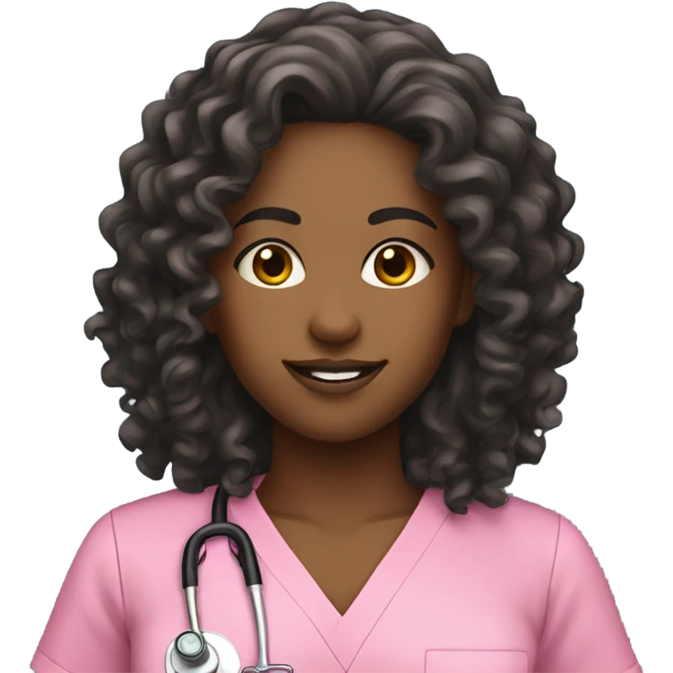 Black nurse pink scrubs long curly hair emoji