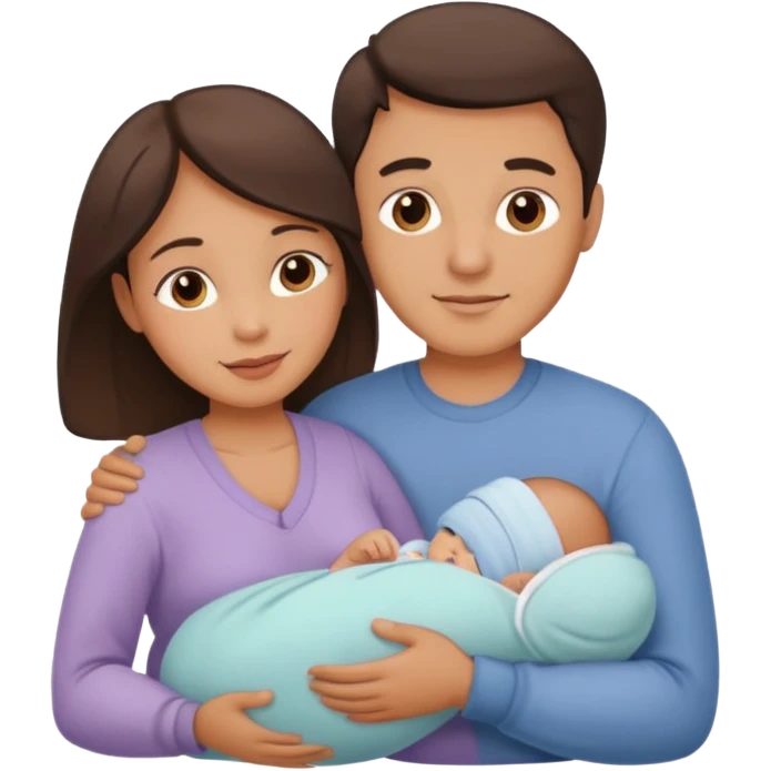 30s couple, man and woman, caring for a newborn baby, warm and loving family atmosphere emoji