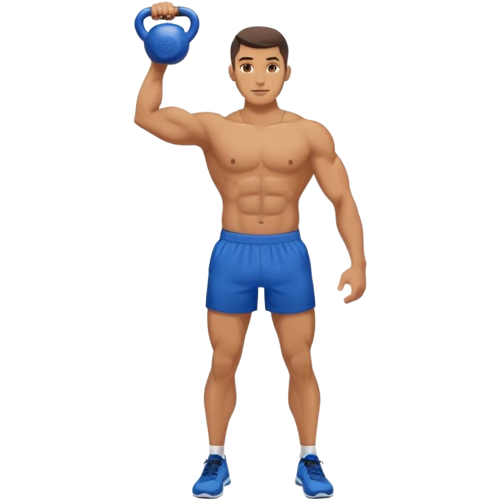 athletic man with blue shorts holding kettlebell emoji